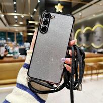 „Crossbody Lanyard“ silikonu padengtas blizgus dėklas, skirtas Samsung S24 S23 S22 Ultra S21 S20 FE A14 A24 A34 A54 A13 A23 A33 A53 A12 A32 / Redmi Note 12 11 10 iphone 7 8 rožinė