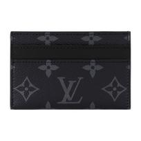 LOUIS VUITTON Porte Cartes Double raidžių spaudos dengto audinio kortelių dėklas ir kortelių maišelis vyriško stiliaus juodas One Size-Box(Basic Set+Box) juoda