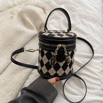 Moteriškas „Crossbody“ krepšys Dirbtinės odos kibiras Krepšys per petį Prašmatnus Mini piniginė Hobo Rankinė Nešiojamasis Krepšys Vintage Lattice Mielas juoda