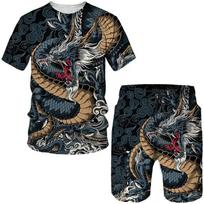 Kinų stiliaus drakonas, 3D spausdinimas, vyriški marškinėliai / šortai / komplektai japonų samurajų apranga, madinga vyriška gatvės apranga, drabužių kostiumas S