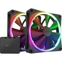 F140 RGB DUO Twin 140x140x25, Gehäuselüfter schwarz, 2er Pack, inkl. RGB-Controller, 140 mm