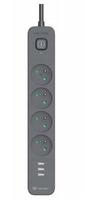 Power Line+ mobile ready surge protector power strip 1.5m (4 sockets + 3x USB A, 5V 2.4A)