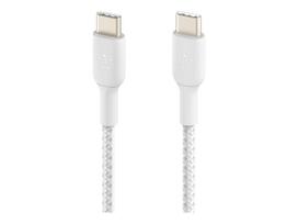 Belkin BOOST CHARGE - USB-Kabel - 24 pin USB-C (M) zu 24 pin USB-C (M) - USB 2.0 - 20 V - 3 A - 15 cm - USB Power Delivery (60W), geflochtenes Kabel - weiß (CAB004BT0MWH)