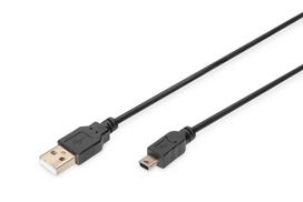 Assmann/Digitus USB 2.0 CONNECTION CABLE A-B USB 2.0 Connection Cable, 480Mbit/s, USB A - USB mini B, St/St, 1.8m, Schwarz (AK-300130-018-S)