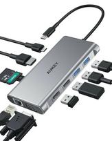 Hub USB-C CB-C89 Aluminium | 10w1 | RJ45 Ethernet 10/100/1000Mbps | 4xUSB | HDMI 4k@30Hz | SD i microSD | USB-C Power Delivery 100W