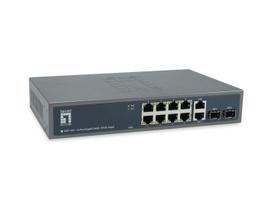 LevelOne GEP-1221 - Switch - unmanaged - 8 x 10/100/1000 (PoE+) + 2 x Gigabit SFP + 2 x 1000Base-T - an Rack montierbar - PoE+ (150 W)