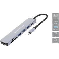 Conceptronic DONN19G 7-in-1 USB 3.2 Gen 1 Dockingstation - HDMI - USB-A 3.0 x 3 - SD - TF/MicroSD - 100W USB PD - Kabelgebunden - USB 3.2 Gen 1 (3.1 Gen 1) Type-C - 100 W - Grau - MicroSD (TransFlash) - SD - 5Gbit/s