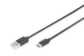DIGITUS - USB-Kabel - USB (M) zu 24 pin USB-C (M) - USB2.0 - 3 A - 1,0m - unterstützt Stromversorgung - Schwarz (AK-300154-010-S)