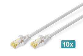 DIGITUS - Patch-Kabel - RJ-45 (M) bis RJ-45 (M) - 3 m - S/FTP - CAT 6a - geschirmt, halogenfrei, geformt, ohne Haken - Grau (Packung mit 10)