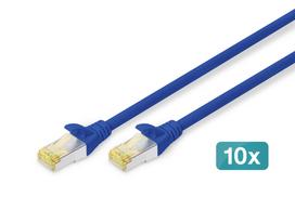DIGITUS - Patch-Kabel - RJ-45 (M) bis RJ-45 (M) - 2 m - SFTP - CAT 6a - halogenfrei, geformt, ohne Haken - Blau (Packung mit 10)