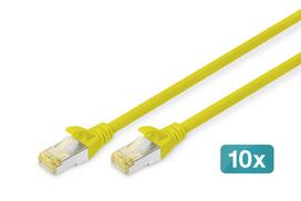 DIGITUS - Patch-Kabel - RJ-45 (M) bis RJ-45 (M) - 1 m - S/FTP - CAT 6a - halogenfrei, geformt, ohne Haken - Gelb (Packung mit 10)