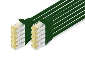 DIGITUS - Patch-Kabel - RJ-45 (M) bis RJ-45 (M) - 3 m - SFTP - CAT 6a - halogenfrei, geformt, ohne Haken - grün (Packung mit 10)