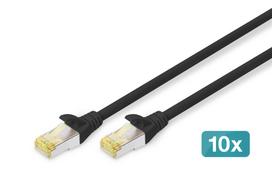 DIGITUS - Patch-Kabel - RJ-45 (M) bis RJ-45 (M) - 5 m - S/FTP - CAT 6a - halogenfrei, geformt, ohne Haken - Schwarz (Packung mit 10)
