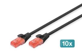 DIGITUS - Patch-Kabel - RJ-45 (M) bis RJ-45 (M) - 50 cm - UTP - CAT 6 - geschirmt, geformt, ohne Haken - Schwarz (Packung mit 10)
