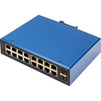 Digitus Industrial 16+2-Port L2 managed Gigabit Ethernet PoE Switch. Switch-Typ: Managed, Switch-Ebene: L2. Basic Switching RJ-45 Ethernet Ports-Typ: Gigabit Ethernet (10/100/1000), Anzahl der basisschaltenden RJ-45 Ethernet Ports: 16, Anzahl installierten SFP Module: 2. Vollduplex. MAC-Adressentabelle: 8000 Eintragungen, Routing-/Switching-Kapazität: 1Gbit/s. Netzstandard: IEEE 802.3af. DC input Spannung: 48 - 57 V. Power over Ethernet (PoE) (DN-651159)