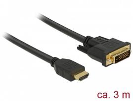 Delock - Adapterkabel - DVI-D männlich zu HDMI männlich - 3,0m - Dreifachisolierung - Schwarz - Daumenschrauben (85655)