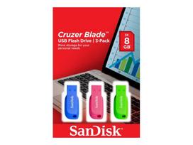 SanDisk Cruzer Blade - USB-Flash-Laufwerk - 32GB - USB 2.0 - Blau, grün, pink (Packung mit 3)