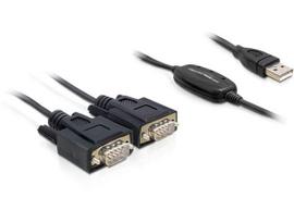 DeLOCK Adapter USB2.0 > 2 x Seriell - Kabel USB / seriell - USB Typ A, 4-polig (M) - DB-9 (M) - 1,4m - Flügelschrauben (61886)
