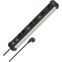 Premium-Alu-Line Steckdosenleiste 6-fach, 3x 2fach schaltbar (schwarz/aluminium, 3 Meter Kabel, mit 3 Sicherheitsschaltern)