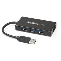 StarTech.com 3 Port Portable USB3.0 Hub with Gigabit Ethernet Adapter NIC - Hub - 3 x SuperSpeed USB3.0 + 1 x 10/100/1000 - Desktop (ST3300GU3B)