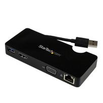 StarTech.com Universal USB3.0 Laptop Mini Docking Station w - HDMI or VGA, Gigabit Ethernet - USB-Docking-Station - GigE (USB3SMDOCKHV)