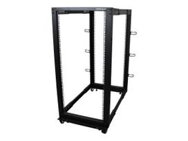 StarTech.com 25U Adjustable Depth Open Frame 4 Post Server Rack w - Casters, Levelers and Cable Management Hooks - Relais-Rack (4 Pfosten) - Schwarz - 25U (4POSTRACK25U)