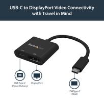 StarTech.com USB C to DisplayPort Adapter with Power Delivery, 4K 60Hz HBR2, USB Type-C to DP 1,2 Monitor/Display Video Converter w - 60W PD Pass-Through Charging, Thunderbolt 3 Compatible - USB-C Male to DP Female (CDP2DPUCP) - DisplayPort-Adapter - 24 pin USB-C (M) zu DisplayPort, USB-C (nur Spannung) (W) - Displayport 1,2/Thunderbolt 3 - USB Power Delivery (60W), unterstützt 4K 60 Hz (4096 x 2160) - Schwarz (CDP2DPUCP)