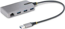 StarTech.com 3-Port USB Hub with Ethernet, 3x USB-A Ports, Gigabit Ethernet RJ45, USB 3.0 5Gbps, Bus-Powered, USB Hub w/ GbE and 1ft/30cm Long Cable, Portable Laptop USB Hub - USB Expansion Hub w/ Ethernet Adapter (5G3AGBB-USB-A-HUB) - Hub - 3 x USB 3.2 Gen 1 + 1 x micro-USB + 1 x 10/100/1000 - Desktop