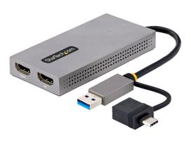 StarTech.com USB to Dual HDMI Adapter, USB A/C to 2x HDMI Monitors (1x 4K 30Hz, 1x 1080p), Integrated USB-A to C Dongle, 4in/11cm Cable, Windows & macOS - USB 3.0 to HDMI Multi-Monitor Display Adapter for Laptop (107B-USB-HDMI) - Videoadapter - USB Typ A, USB-C männlich zu 2 x 19 pin HDMI Type A weiblich - Grau - 4K Unterstützung