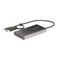 StarTech.com USB-C to Dual-HDMI Adapter, USB-C or A to 2x HDMI, 4K 60Hz, 100W PD Pass-Through, 1ft (30cm) Built-in Cable, External Video Graphics Adapter - USB to HDMI Multi-Monitor Converter for Laptop (109B-USBC-HDMI) - Videoadapter - TAA-konform - USB Typ A, 24 pin USB-C männlich zu 2 x 19 pin HDMI Type A, 24 pin USB-C weiblich - 30cm - Grau - 4K Unterstützung, aktiv (109B-USBC-HDMI)