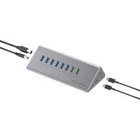 Conceptronic HUBBIES18G 10-fach Kombi-USB 3.0-Hub und Ladegerät mit 60W, 2-in-1 USB-C USB-A Kabel, USB 3.2 Gen 1. Hostschnittstelle: USB 3.2 Gen 1 (3.1 Gen 1) Type-B, Hub-Schnittstellen: USB 3.2 Gen 1 (3.1 Gen 1) Type-A, USB 3.2 Gen 1 (3.1 Gen 1) Type-C. Datenübertragungsrate: 5000Mbit/s, Produktfarbe: Grau, Gehäusematerial: Aluminium. Stromversorgung: 60 W, Eingangsspannung: 12 V, Eingangsstrom: 5 A. Unterstützt Windows-Betriebssysteme: Windows 10, Windows 10 Education, Windows 10 Edu
