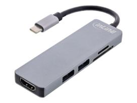 InLine® Multifunktions-Hub USB 3.2 Gen.1, 2x USB-A 5Gb/s + HDMI 4K/30Hz + Cardreader, Aluminium, grau (33271I)