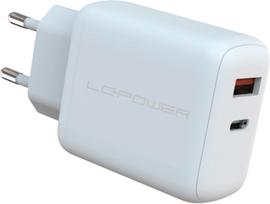 LC-Power LC-GAN-45, USB power supply GaN, 1x USB-C, 1x USB-A, 45W, white