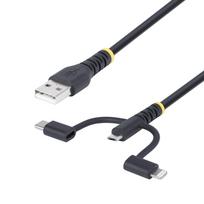 StarTech.com 3,3ft USB Multi Charging Cable, Lightning/Micro-USB/Type-C - USB-Kabelsatz - 3 A - 1,0m - robust, passiv - Schwarz (RLTCUB1MBK)