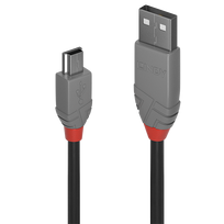 Lindy Anthra Line - USB-Kabel - USB (M) bis Mini-USB, Typ B (M) - USB2.0 - 3,0m - rund - Schwarz (36724)