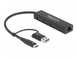 Delock - Hub - 3 x USB 3,2 Gen 1 + 1 x 10/100/1000 + 1 x USB-C 3,2 Gen 1 - Desktop (64149)