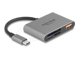 DELOCK USB-C Card Reader fur SD und Micro SD Speicherkarten + USB 10Gbps Typ-A Port und USB Type-C PD 2.0 85 W