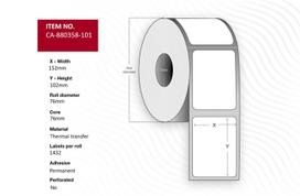 Capture Label 152 x 102mm, Core 76mm, Permanent, No perforation, 1432 labels per roll, 4 rolls per box (CA-880358-101)
