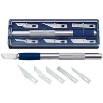 WEDO Hobbymesser, Länge: 150 mm, inkl. 6 Ersatzklingen aus Aluminium, mit blauer gummierter Griffzone, mit Schutz- (78 722)