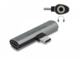 Delock USB-C zu Kopfhöreranschluss / Ladeadapter - 24 pin USB-C männlich zu Mini-Stecker, 24 pin USB-C weiblich - Grau - USB Power Delivery (60W)