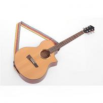 Diržas visų tipų gitaroms, reguliuojamas, siuvinėjimo pynimo stiliaus / Ukulelei su tikros odos galvute beige