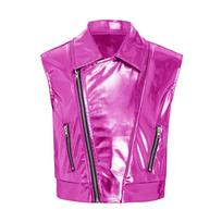 Unisex vaikams berniukams mergaitėms Užtrauktukas Metalizuotas Striukė Atverčiama apykaklė Liemenė Be rankovių Viršutinis drabužis Hip Hop šokio vakarėliui Scenos pasirodymui 3-4 Years mėlyna