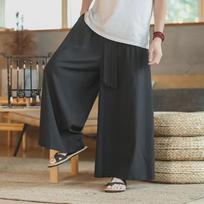 Vyriškos kinų retro Tang stiliaus plačios kojos šilkinės kelnės L 120-135 lbs juoda