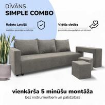 Dvivietis išskleidžiamas sofa su staliuku ir pufais „Simple Combo“, „Podrez“, šviesiai pilka