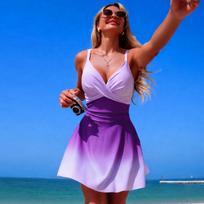 Vienos dalies moteriškas maudymosi kostiumas, Seksuali maudymosi suknelė, Gradiento spalvos maudymosi kostiumas, Madingas vasaros maudymosi kostiumas paplūdimiui S rožinė