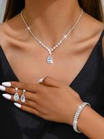 BLINGBAY moteriškų papuošalų rinkinys Saldus romantiškas retro stiliaus vestuviniai aksesuarai kalnų krištolo auskarai, kaklo papuošalai, apyrankių rinkinys mergaitėms, šiuolaikiški papuošalai, dovana