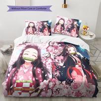 Kaiju No. 8,Kamado Nezuko Pattern Bedding,Quilt Set Quilt Cover Pillowcase Home Birthday Gift (1 * duvet cover + 2 * pillowcase, without core) 135x200cm