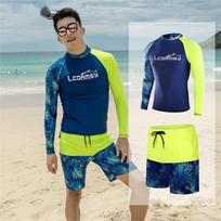 Men's Digital Print Diving Rash Guard & Swim Trunk Set L
