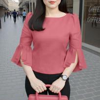 ZANZEA Moteriška kasdieninė palaidinė apvaliu kaklu, laisvo kirpimo, 3/4 rankovėmis 5XL geltona