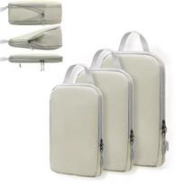 Kompresinis lagaminų krepšių dėklas Compression Packing Cubes, 3 dalių, smėlio spalvos